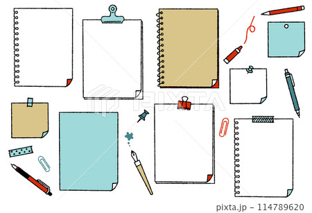手描きのかわいいノートイラストセット（カラフル） 114789620