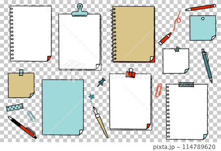 手描きのかわいいノートイラストセット（カラフル） 114789620