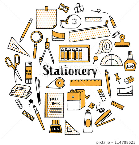 手描きのかわいい文房具イラストセット（2色） 114789623