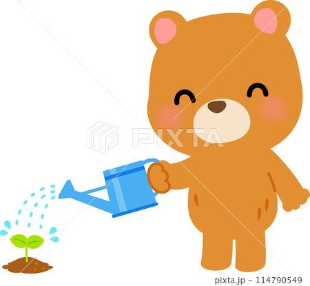 芽に水やりするクマのキャラクター 114790549