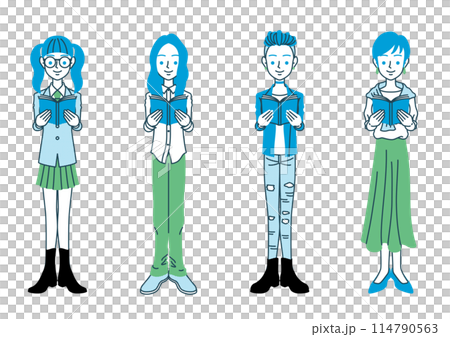 本を持つ女性の全身イラスト 本を持つ女性の全身イラスト 114790563