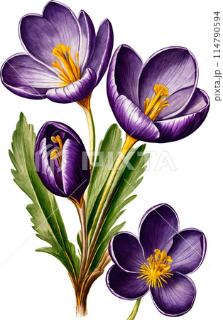 クロッカスのヴィンテージ風イラスト 114790594