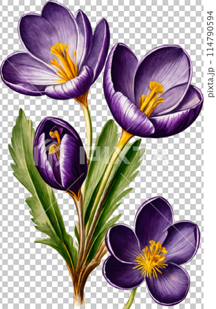 クロッカスのヴィンテージ風イラスト 114790594