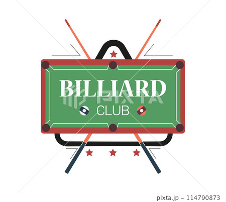 Flat cartoon pool table design with top view. Logo for a club or casino. 114790873