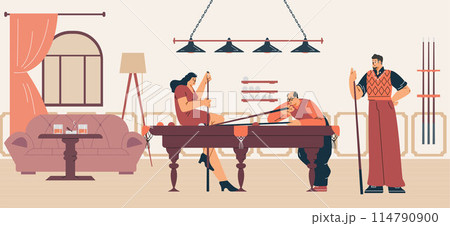 Vector illustration of a game of billiards. Ideal for club and casino banners. 114790900