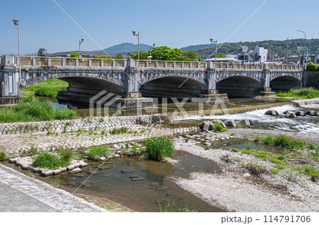 初夏の京都鴨川風景　七条大橋付近 114791706