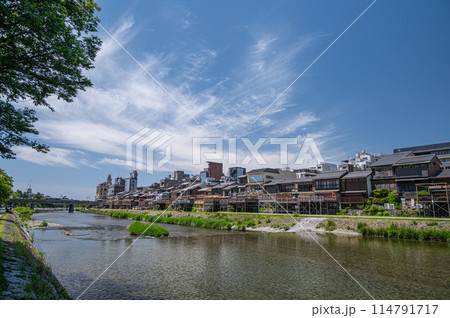 初夏の京都鴨川風景 四条大橋上流側 初夏の京都鴨川風景 四条大橋上流側 114791717
