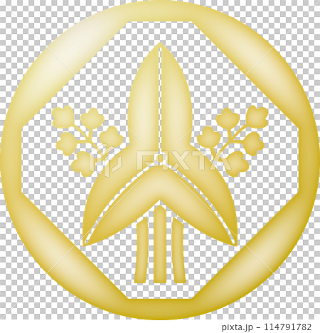 Family crest: A standing iris on a corner with a cut-out corner [gold] 114791782