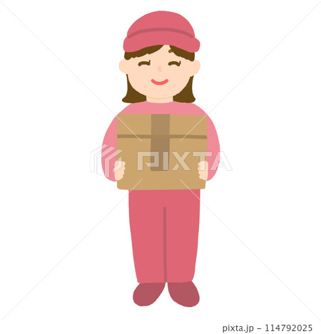 荷物を運ぶ配達業者の女性のイラスト 荷物を運ぶ配達業者の女性のイラスト 114792025