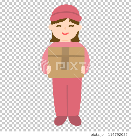 荷物を運ぶ配達業者の女性のイラスト 荷物を運ぶ配達業者の女性のイラスト 114792025