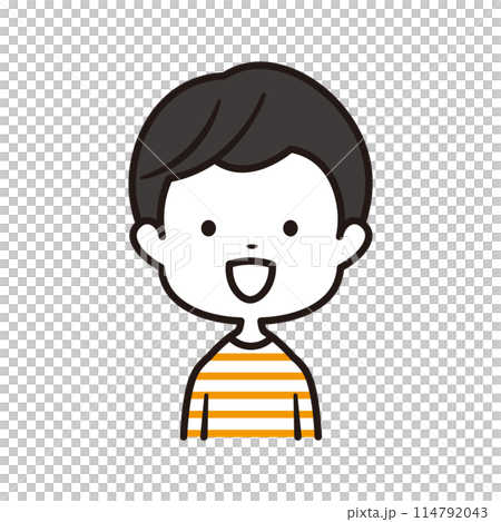 オレンジ色のボーダーシャツを着た笑顔の幼稚園の男の子の上半身イラスト素材 オレンジ色のボーダーシャツを着た笑顔の幼稚園の男の子の上半身イラスト素材 114792043