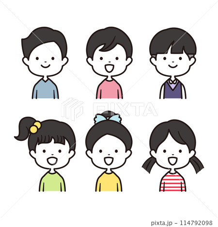 幼稚園の男の子と女の子の上半身イラスト素材笑顔6点セット 114792098