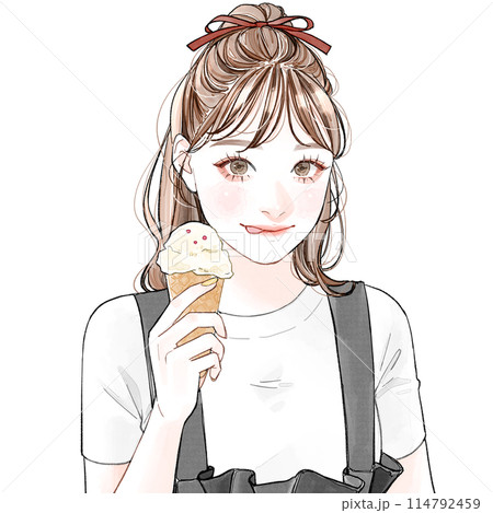 アイスクリームを食べている女性のイラスト素材 [114792459] - PIXTA