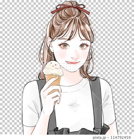 アイスクリームを食べている女性のイラスト素材 [114792459] - PIXTA