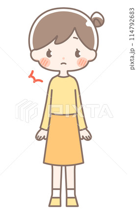 全身｜びっくりする女性イラスト｜お団子ヘア 114792683