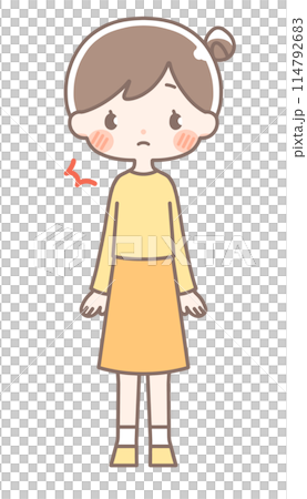 全身｜びっくりする女性イラスト｜お団子ヘア 114792683