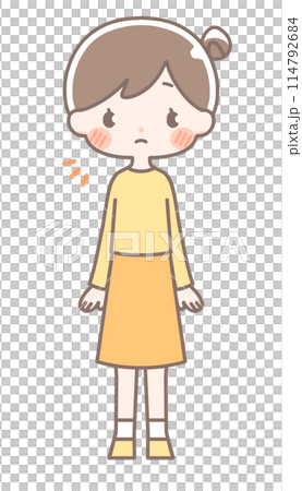 Full body | Surprised woman illustration | Bun hair 114792684