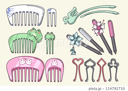 Hair clip accessory with flower. Head pin vector 114792710
