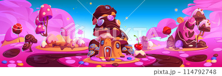 Candy land world with sweet game landscape vector 114792748