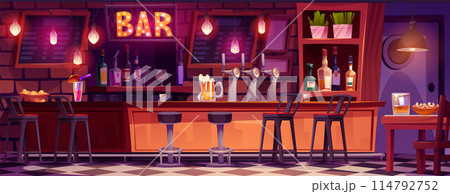 Bar table and pub interior cartoon background 114792752