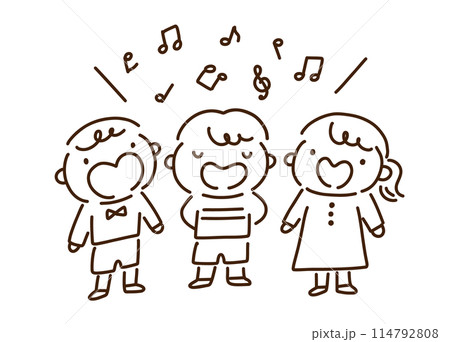 元気に合唱を楽しむポップな子供たちの白黒イラスト 元気に合唱を楽しむポップな子供たちの白黒イラスト 114792808