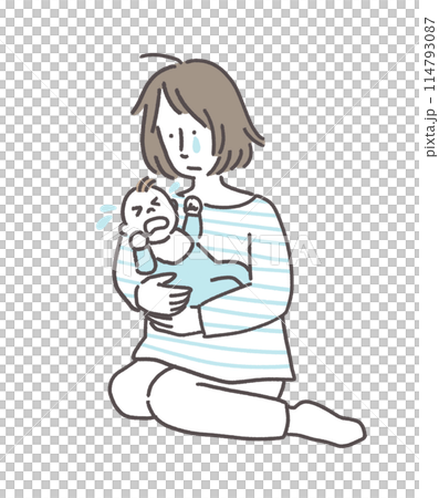 哭泣的嬰兒和沮喪的母親 114793087