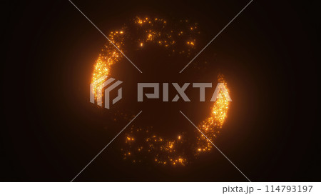 Yellow swirling circle frame of multicolored lines of energy particles. Abstract background Yellow swirling circle frame of multicolored lines of energy particles. Abstract background 114793197