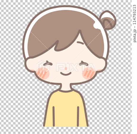 Upper body | Smiling woman illustration | Bun hair Upper body | Smiling woman illustration | Bun hair 114793213