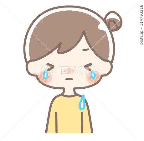 上半身|泣いている女性イラスト|お団子ヘア 上半身|泣いている女性イラスト|お団子ヘア 114793216