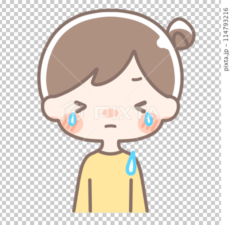 上半身|泣いている女性イラスト|お団子ヘア 上半身|泣いている女性イラスト|お団子ヘア 114793216