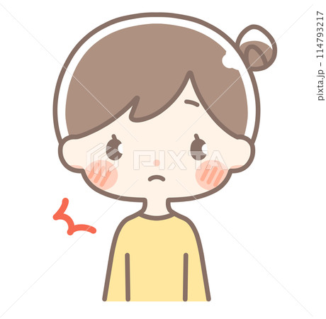 上半身|びっくりする女性イラスト|お団子ヘア 上半身|びっくりする女性イラスト|お団子ヘア 114793217