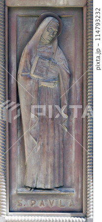Saint Paola, relief on the door of St. Catherine's Church in Bethlehem, Israel Saint Paola, relief on the door of St. Catherine's Church in Bethlehem, Israel 114793232