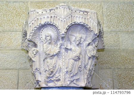 Capital from the Crusader church in the Church of Saint Joseph in Nazareth, Israel Capital from the Crusader church in the Church of Saint Joseph in Nazareth, Israel 114793796