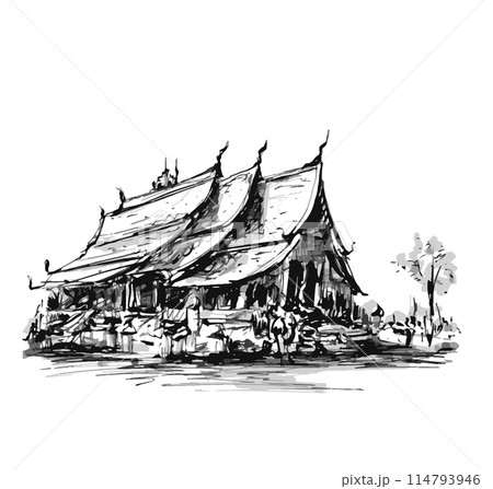 Drawing art lines of the Thai temple  114793946