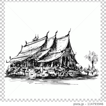 Drawing art lines of the Thai temple  114793946