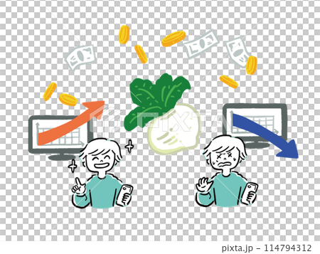株(カブ)と男性 上昇と下降の手描き風イラストセット手描き風イラストセット 株(カブ)と男性 上昇と下降の手描き風イラストセット手描き風イラストセット 114794312