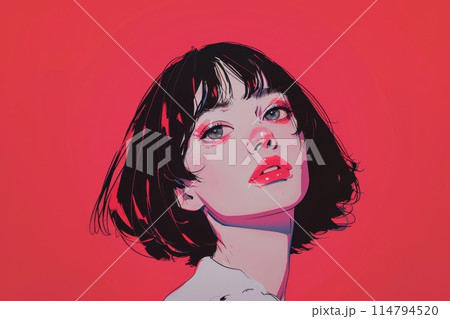 ポップカルチャー風のボブヘアの東京の女の子（ストリートファッション・デジタルアート・原宿・渋谷）	 114794520