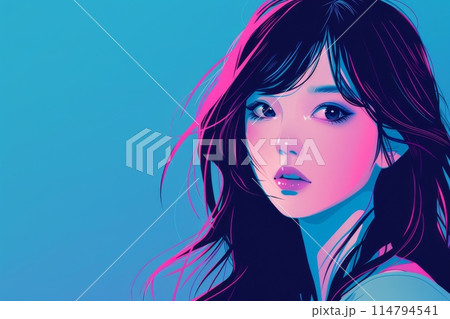 ポップカルチャー風のロングヘアの東京の女の子(ストリートファッション・デジタルアート・原宿・渋谷) ポップカルチャー風のロングヘアの東京の女の子(ストリートファッション・デジタルアート・原宿・渋谷) 114794541