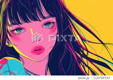 ポップカルチャー風のロングヘアの東京の女の子（ストリートファッション・デジタルアート・原宿・渋谷） 114794543