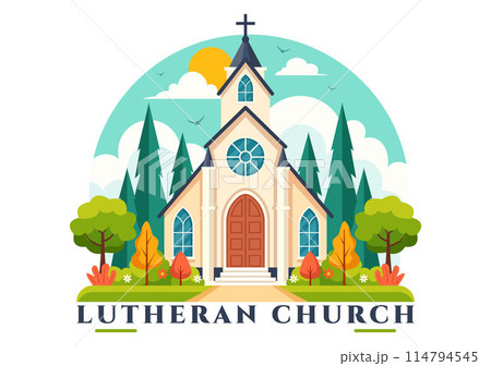 Lutheran Church Vector Illustration featuring a Cathedral Temple Building and Christian Religious Architecture in a Flat Cartoon Style Background 114794545