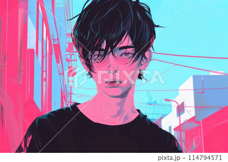 ポップカルチャー風の東京の男の子(ストリートファッション・デジタルアート・原宿・渋谷) ポップカルチャー風の東京の男の子(ストリートファッション・デジタルアート・原宿・渋谷) 114794571