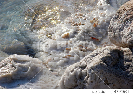 The big crystal of salt of Dead Sea, Israel 114794601