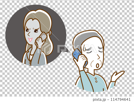 迷惑電話に困るおじいさんのイラスト. 114794641