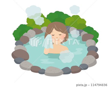 温泉に入るシニア女性のベクターイラスト 114794836