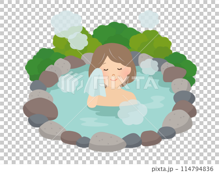 温泉に入るシニア女性のベクターイラスト 114794836
