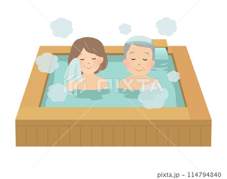 温泉に入るシニア夫婦のベクターイラスト 114794840