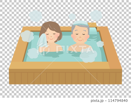 Vector illustration of a senior couple entering a hot spring 114794840