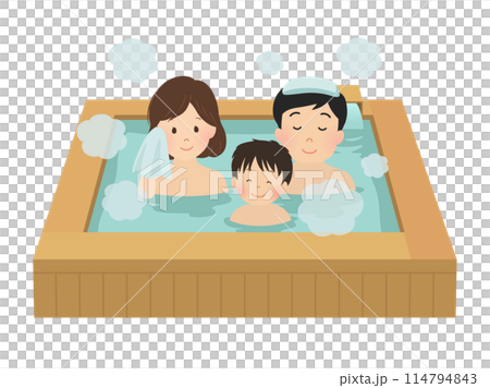 一家人泡溫泉的向量圖 114794843