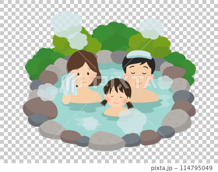Vector illustration of a family bathing in a hot spring Vector illustration of a family bathing in a hot spring 114795049
