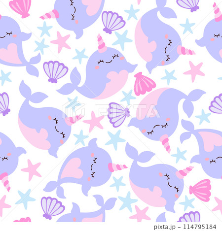 Cute seamless narwhal pattern Cute seamless narwhal pattern 114795184